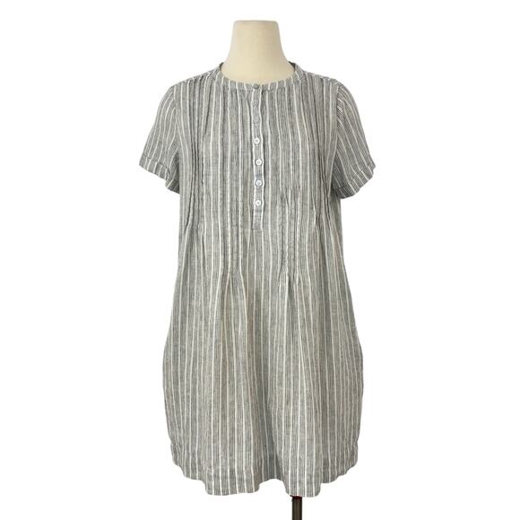 Faherty Gemina Mini Dress Sierra Stripe Linen Blend Pintuck M - Picture 1 of 11